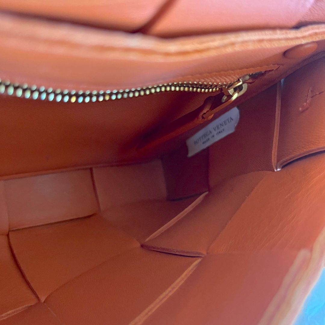 Bottega Veneta Orange Intrecciato Leather Cassette Shoulder Bag