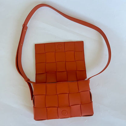 Bottega Veneta Orange Intrecciato Leather Cassette Shoulder Bag