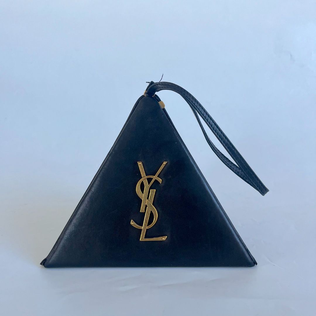 Saint Laurent black leather pyramid logo bag