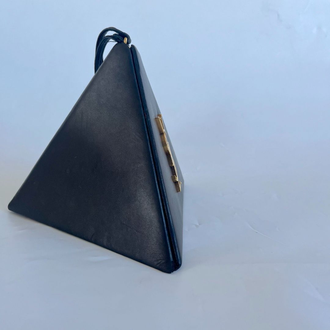 Saint Laurent black leather pyramid logo bag