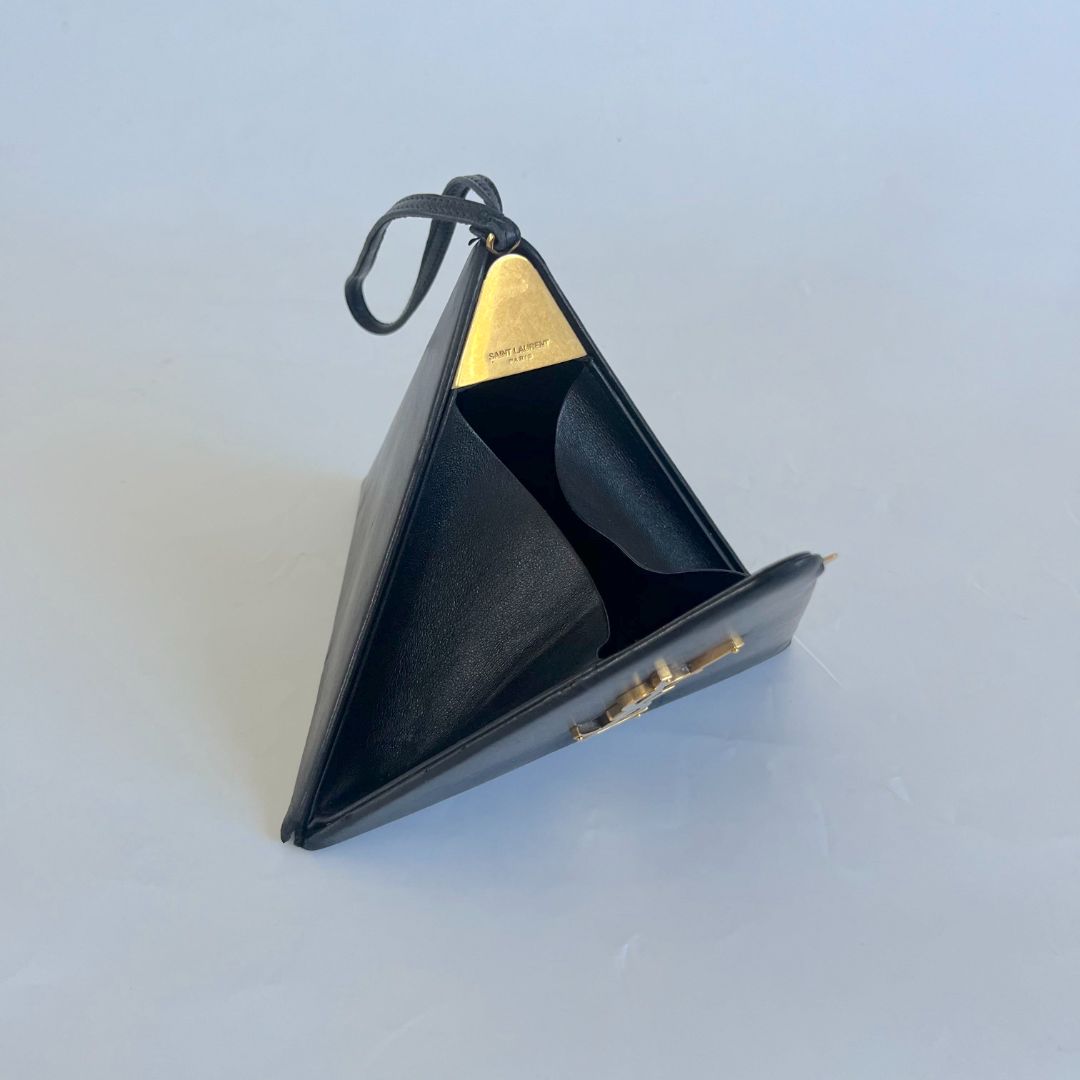 Saint Laurent black leather pyramid logo bag