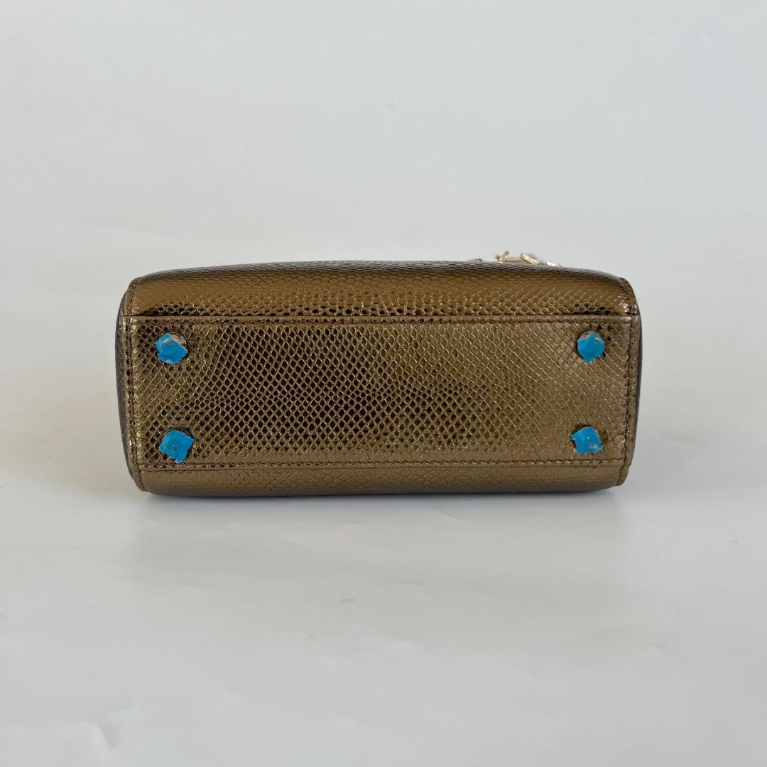 Dior Mini Lady Lizard Print Chain Shoulder Bag Metallic Gold