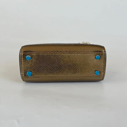 Dior Mini Lady Lizard Print Chain Shoulder Bag Metallic Gold