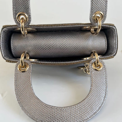 Dior Mini Lady Lizard Print Chain Shoulder Bag Metallic Gold