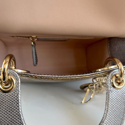 Dior Mini Lady Lizard Print Chain Shoulder Bag Metallic Gold