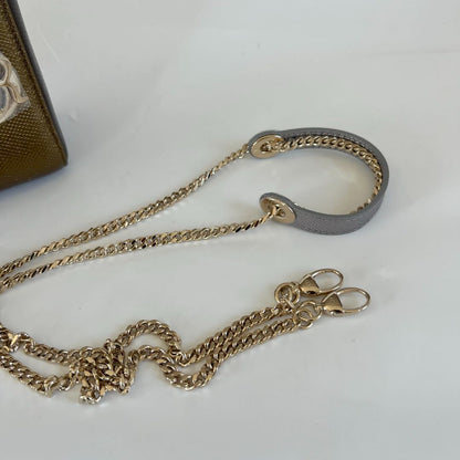 Dior Mini Lady Lizard Print Chain Shoulder Bag Metallic Gold