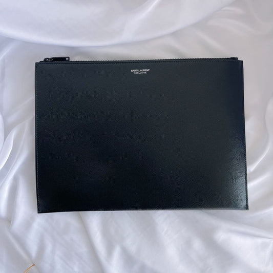 Saint Laurent Black Leather Zip Pouch