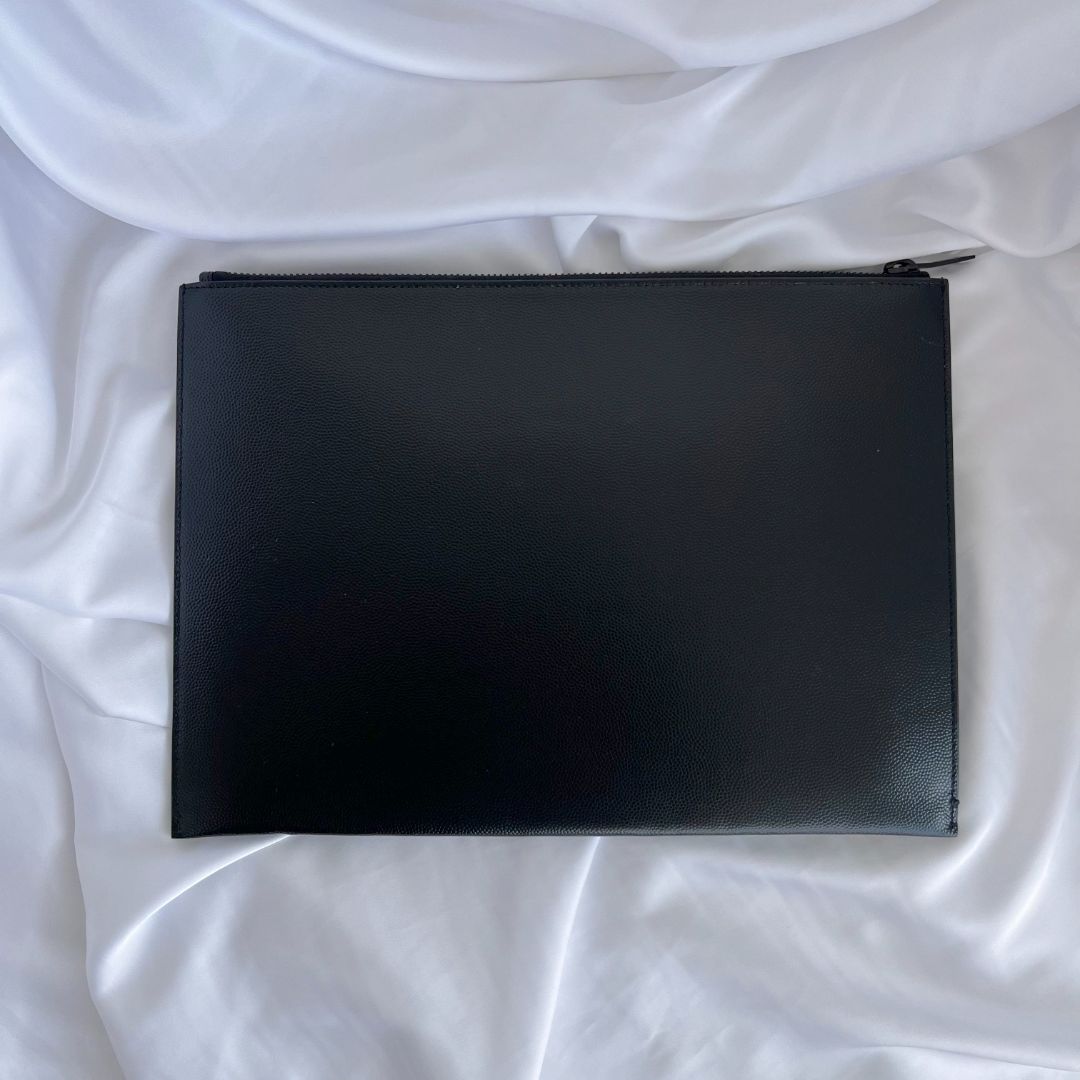 Saint Laurent Black Leather Zip Pouch