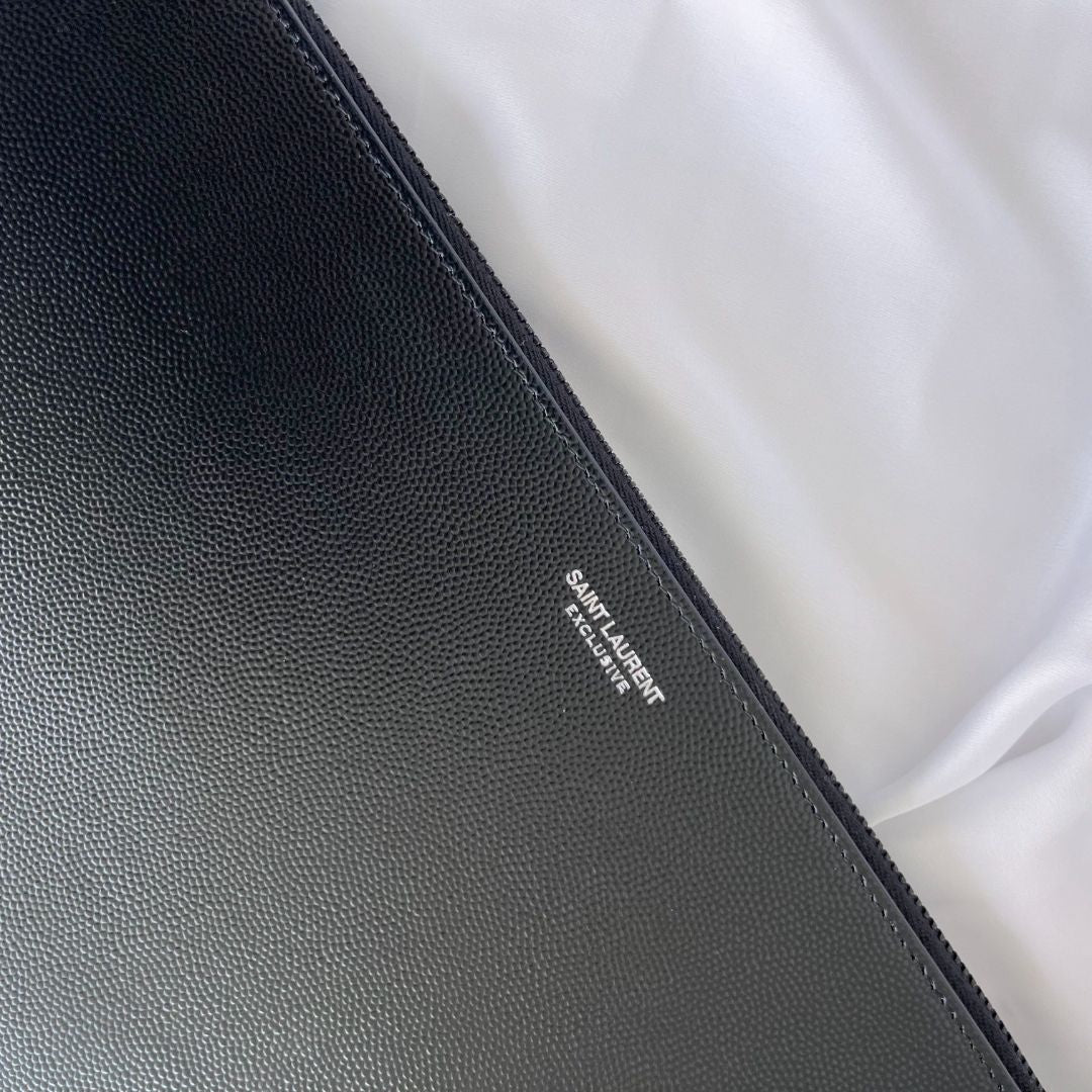 Saint Laurent Black Leather Zip Pouch