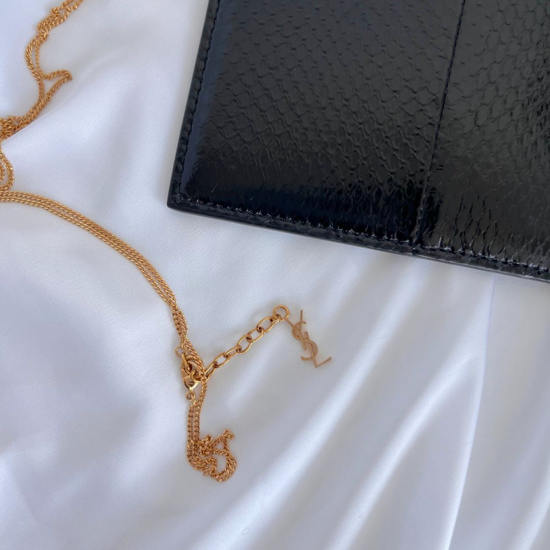 Saint Laurent Black Leather Python Mini Zip Pouch