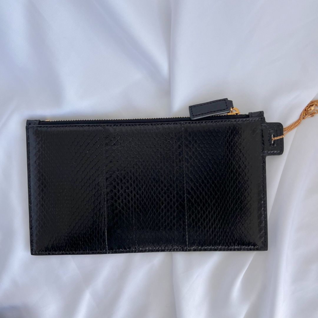 Saint Laurent Black Leather Python Mini Zip Pouch