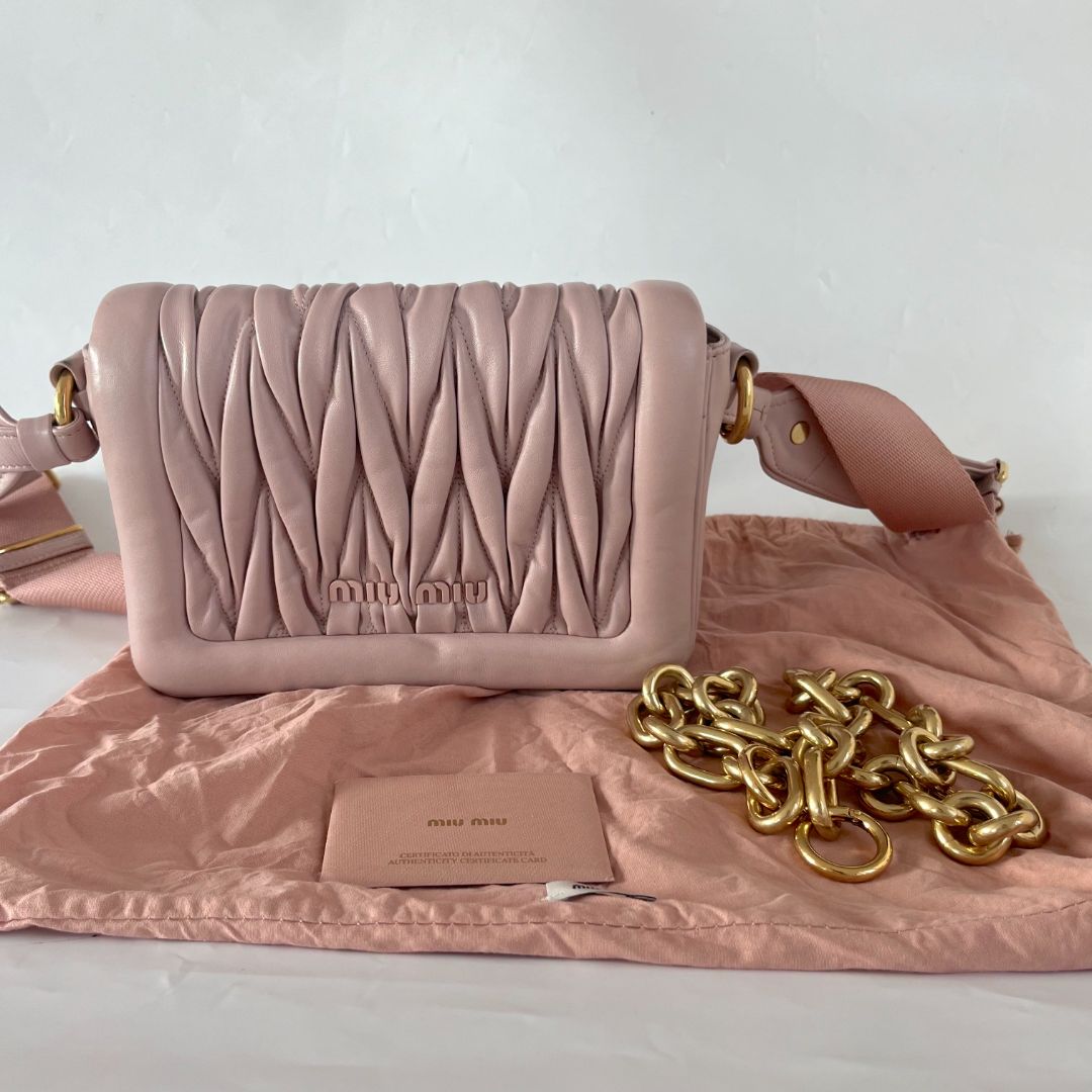Miu Miu matelassé shoulder light pink bag