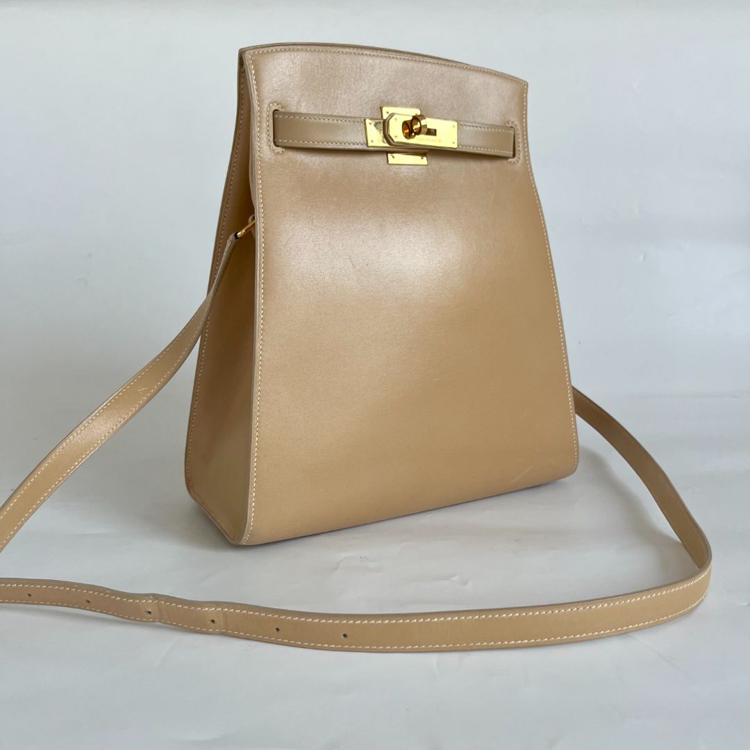 Hermès beige box calfskin Kelly Sports bag