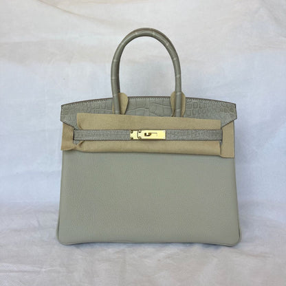 Hermes Gris Perle GHW Birkin 30 Touch Togo /Alli Missi Mat Bag, 30