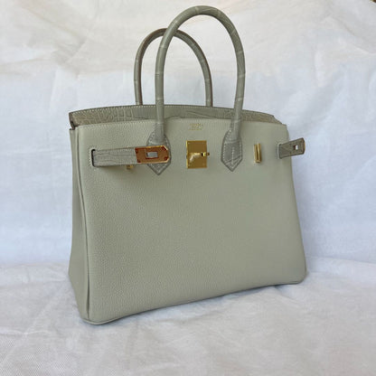 Hermes Gris Perle GHW Birkin 30 Touch Togo /Alli Missi Mat Bag, 30