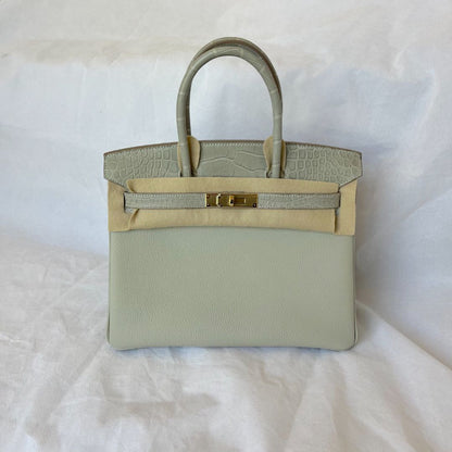 Hermes Gris Perle GHW Birkin 30 Touch Togo /Alli Missi Mat Bag, 30