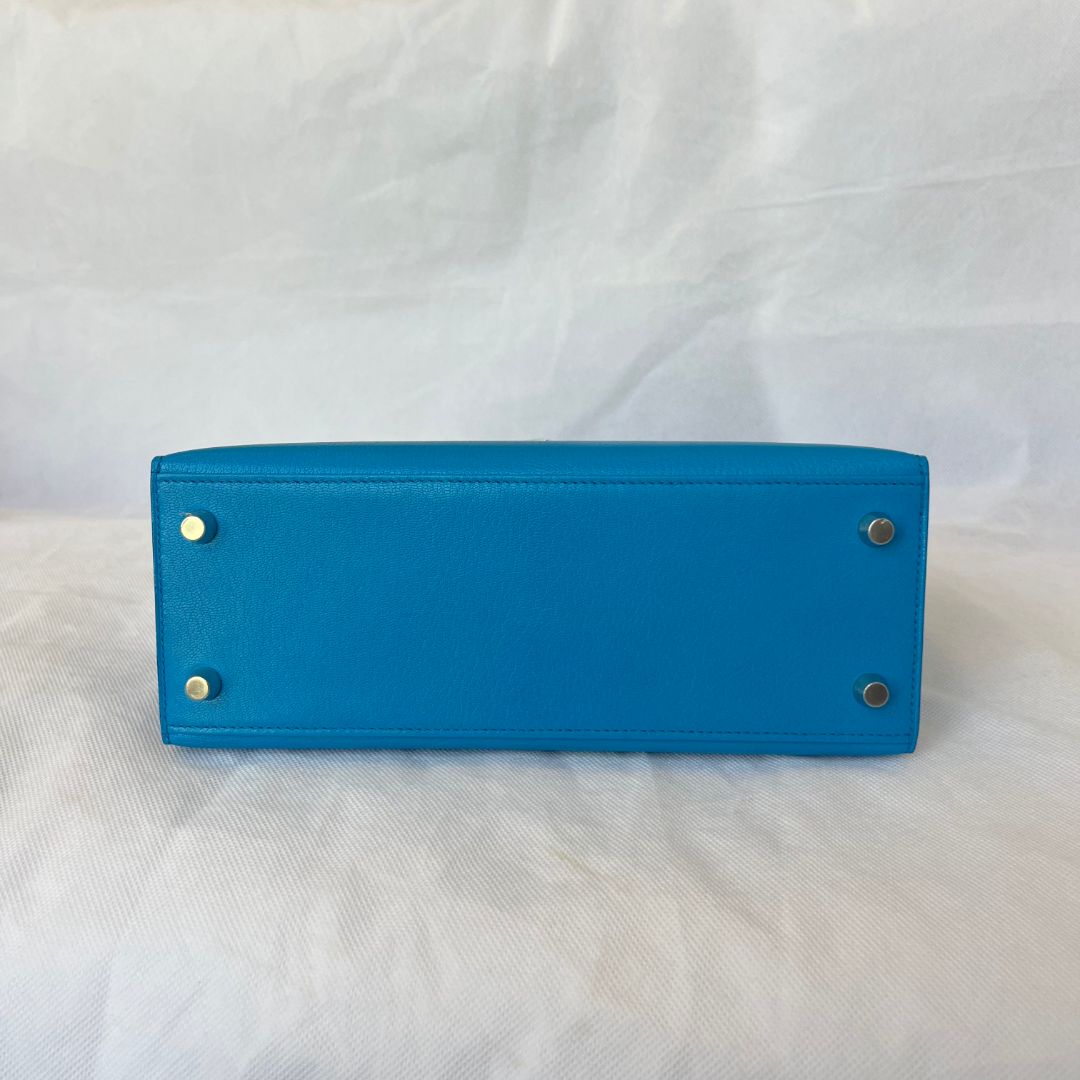 Hermes Kelly 25 Sellier Blue Chamkila Goatskin PHW Bag