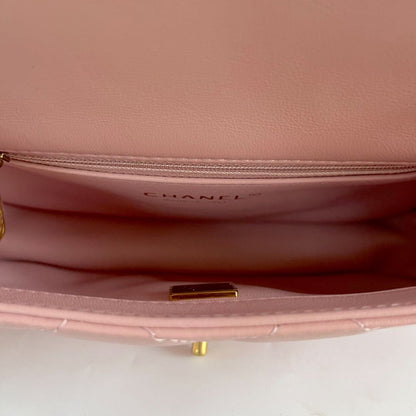 Chanel Pink Leather Classic Quilted Heart Charm Flap Bag
