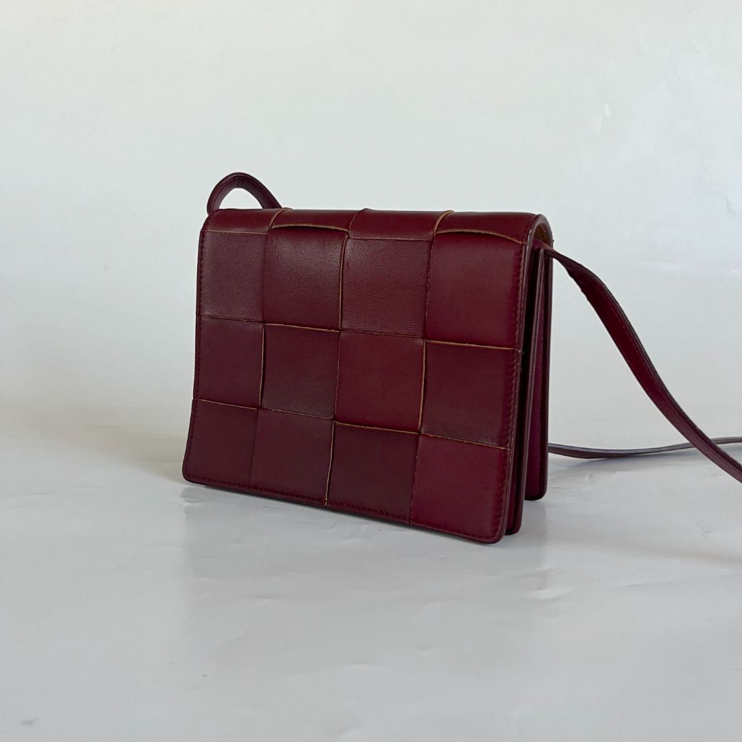 Bottega Veneta Burgundy Leather Mini Cassette Crossbody Bag