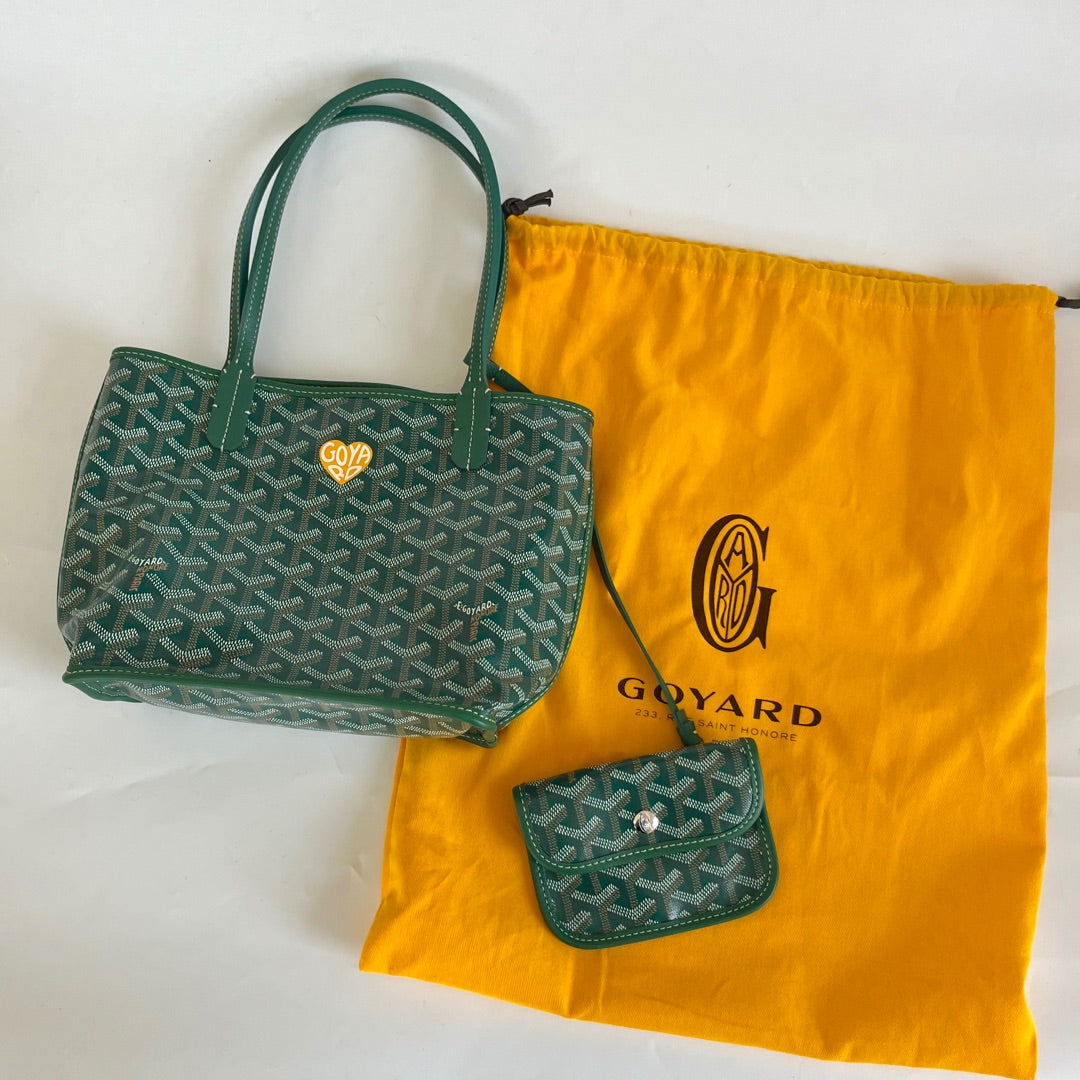 Goyard Green Anjou Mini Tote Bag Silver Hardware