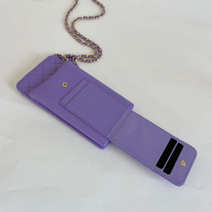 Chanel purple caviar leather compact double pouch with chain