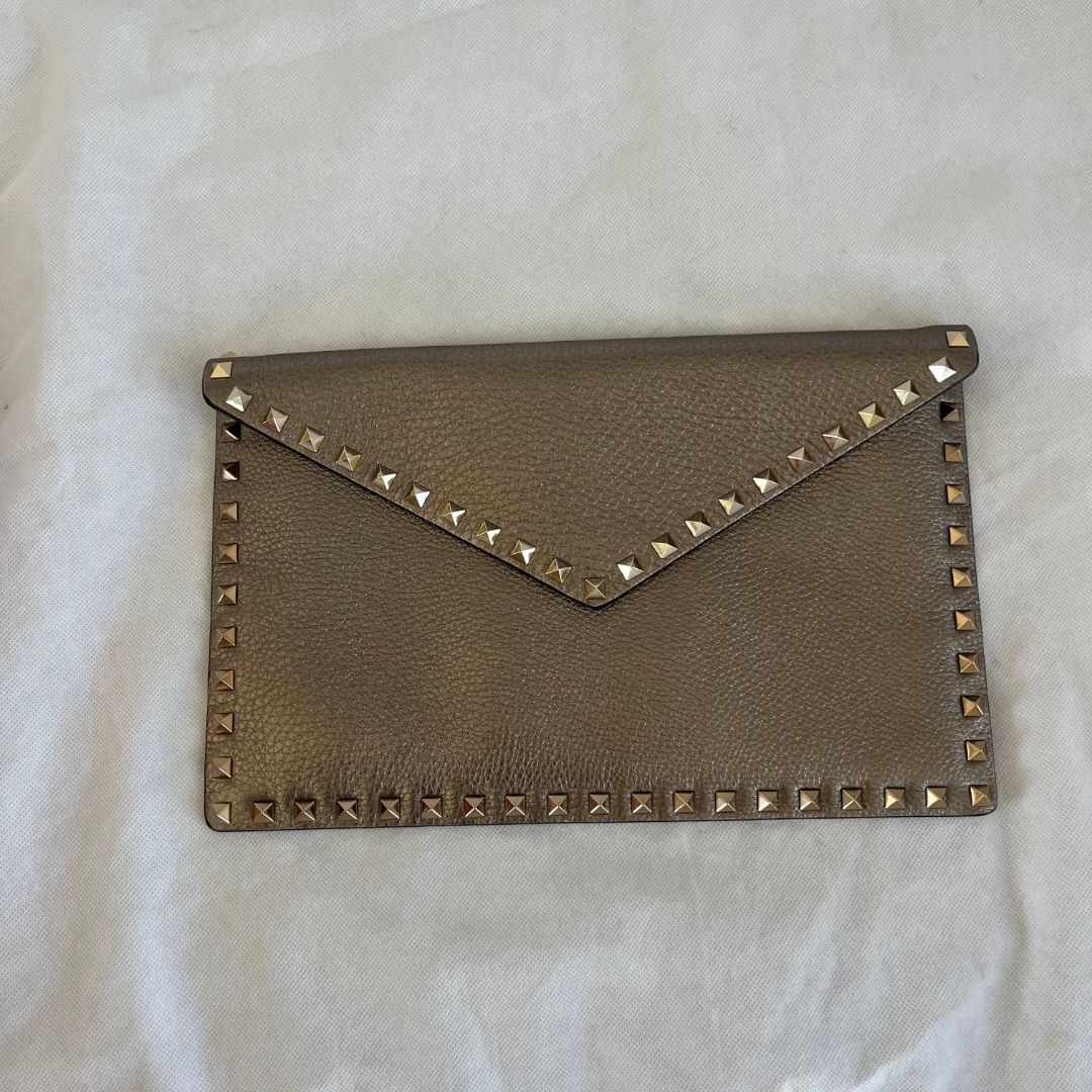Valentino Metallic Bronze Rockstud Envelop Clutch