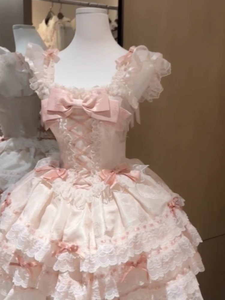 Cute Girl Lolita Lace Bow Princess Dress Pink Birthday Dress S211