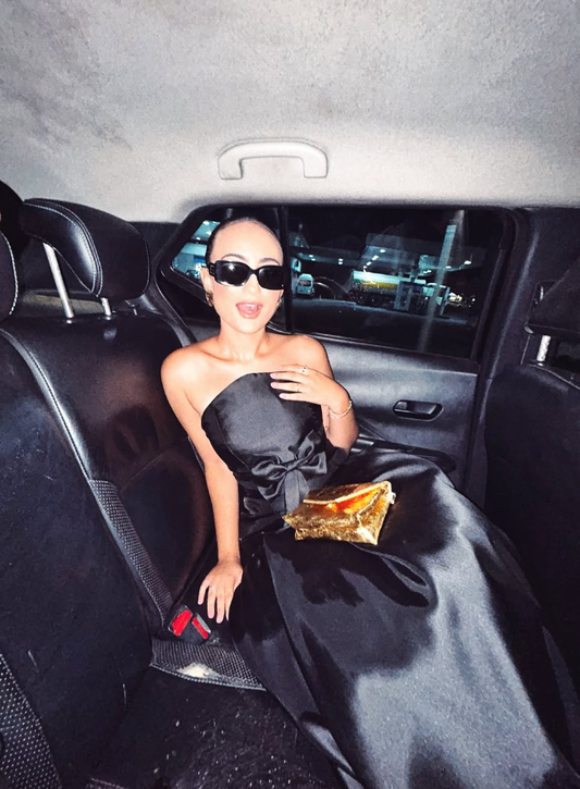 Unique Mermaid Strapless Black Tulle Satin Long Prom Dress Evening Dress with Bow SH2266