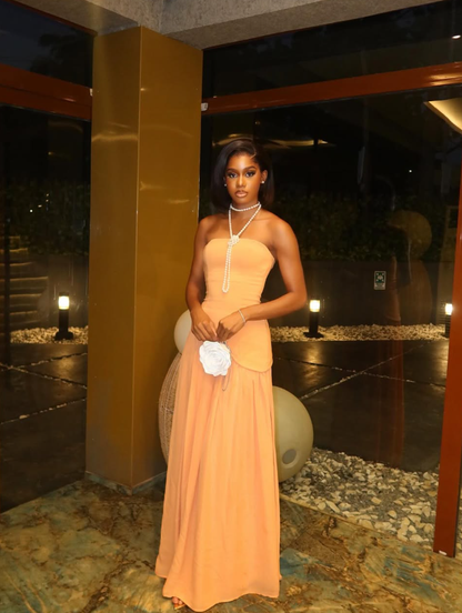 Orange A Line Strapless Chiffon Satin Prom Dress Evening Dress Formal Dress SH3838