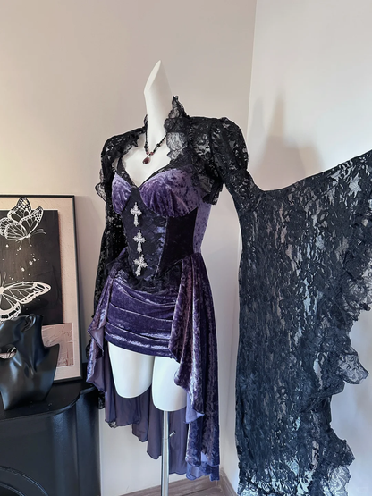 Pretty Spaghetti Straps Purple Velvet Lace Short Birthday Dress Formal Homecoming Dress Cocktail Dress S629