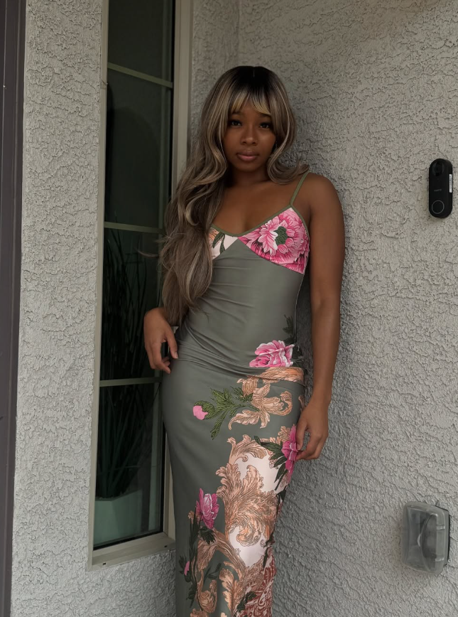 Retro Green Print Floral Strapless Satin Long Outfit Party Dress Vacation Dress Birthday Dress SH3518