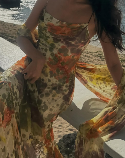 Vintage Mermaid Spaghetti Strap Beaded Ruffle Chiffon Long Prom Dress Evening Dress SH2059