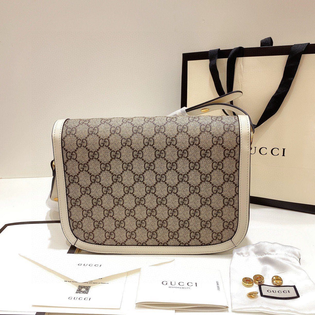 GUCCI Horsebit 1955 Shoulder Bag 602204 White