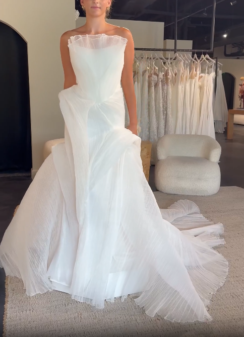 Unique Mermaid Strapless Chiffon Long Sweep Wedding Dress SH2287