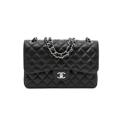 CHANEL LARGE CLASSIC HANDBAG Grained Calfskin & Silver Metal