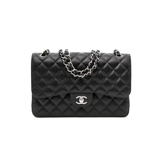 CHANEL LARGE CLASSIC HANDBAG Grained Calfskin & Silver Metal