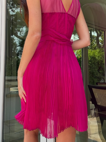Hot Pink A Line V Neck Chiffon Short Homecoming Dress Birthday Dress SH2512