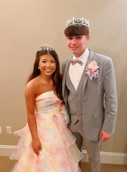 Unique A Line Strapless Tiered Chiffon Long Prom Dress Evening Dress SH2305