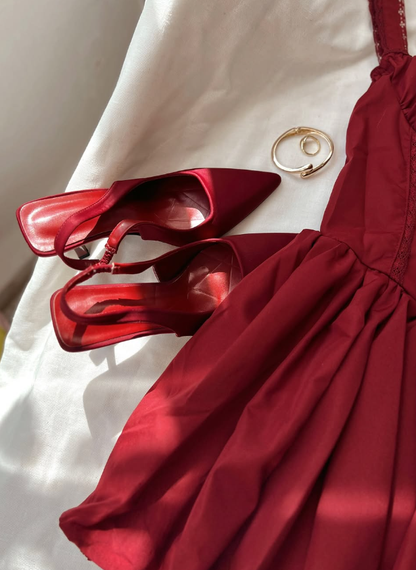 Cute A Line Straps Red Satin Short Homecoming Dress Birthday Dress SH2051