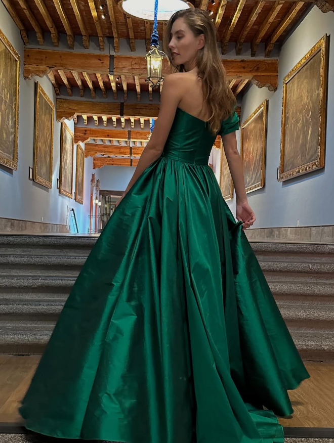 Gentle Green A Line One Shoulder Satin Long Prom Dress Evening Dress SH2502