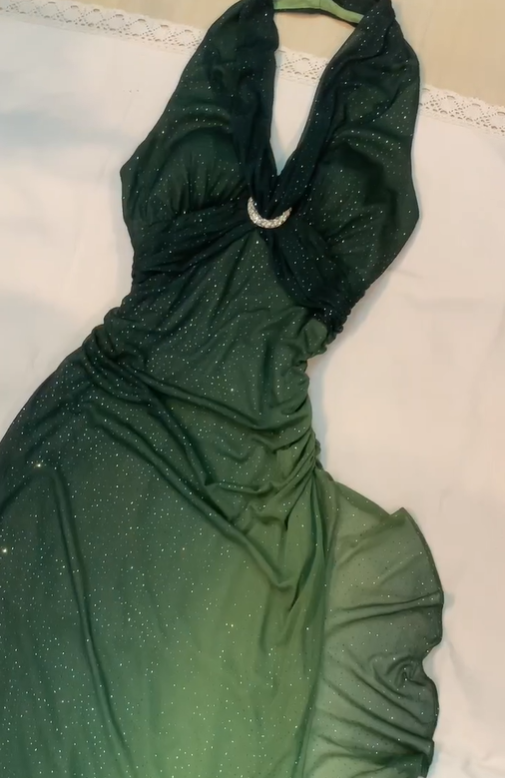 Sexy Halter Ombre Green Chiffon Backless Long Prom Dress Evening Dress SH1147