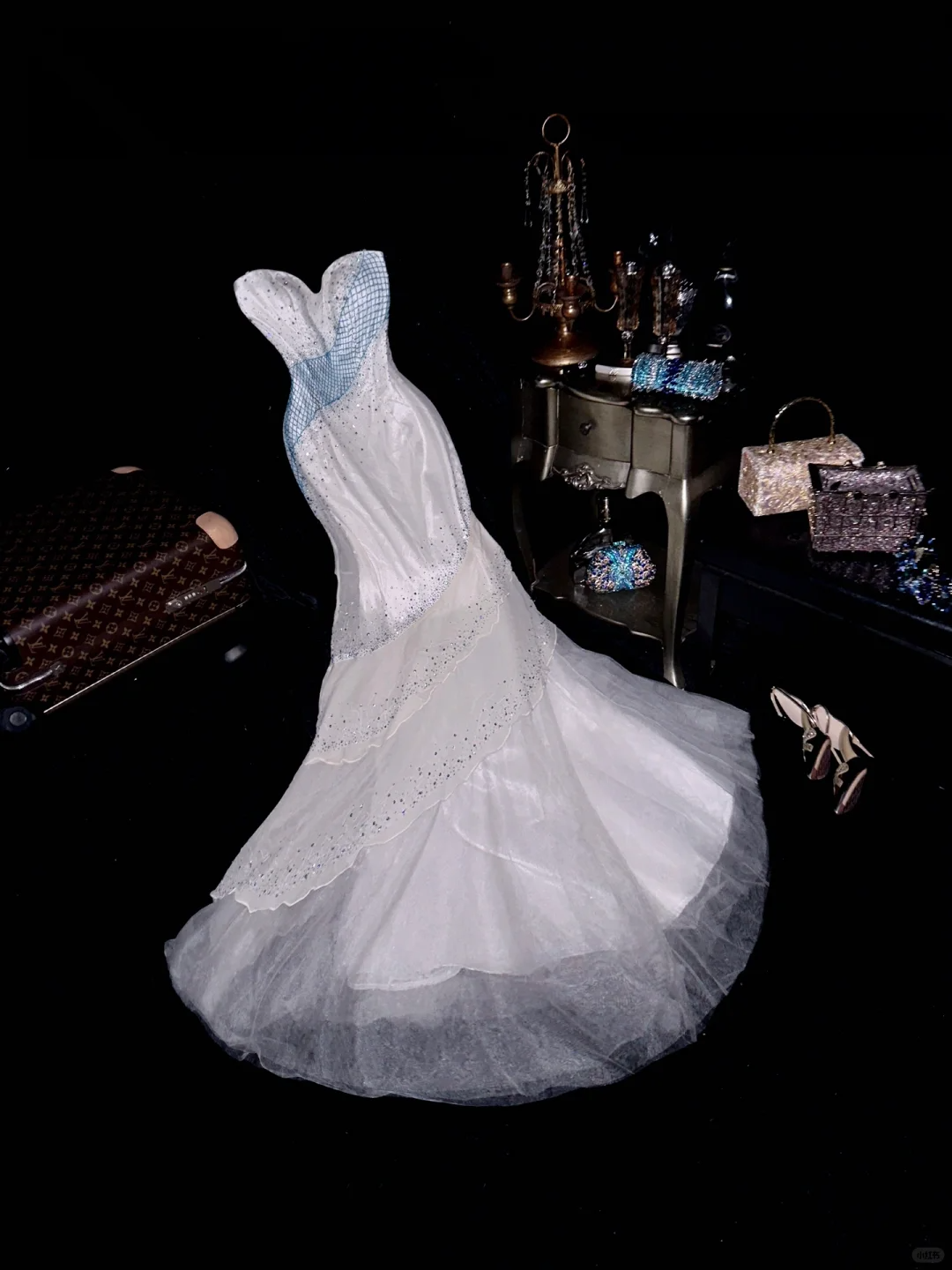 Vintage Mermaid Sweetheart Neck Beaded Layered Chiffon Tulle Long Prom Dress Evening Dress SH3080