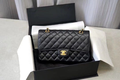 CHANEL Classic Flap Handbag GRAINED CALFSKIN & GOLD METAL