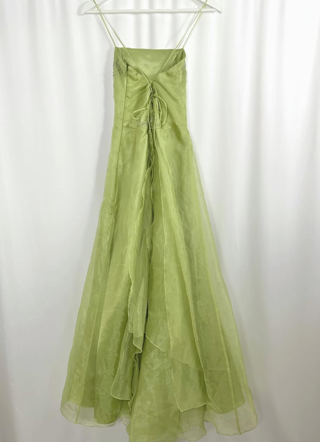Green Vintage A Line Spaghetti Strap Beaded Organza Party Dress Prom Dress SH3600