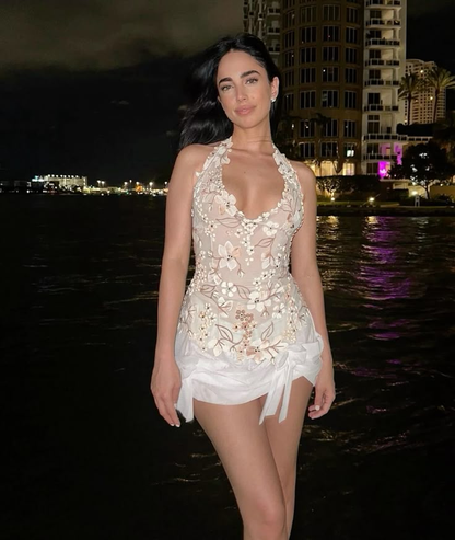 Charming Halter Short Birthday Outfits White Sheath Mini Cocktail Dress Homecoming Dress S714