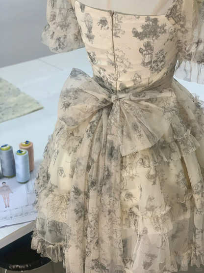 Unique Chiffon Print Floral A Line Ruffle A Line Short Party Dress Mini Graduation Homecoming Dress S965