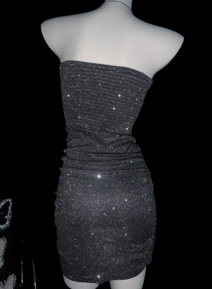 Glitter Silver Strapless Sheath Short Cocktail Dress Homecoming Dress S674