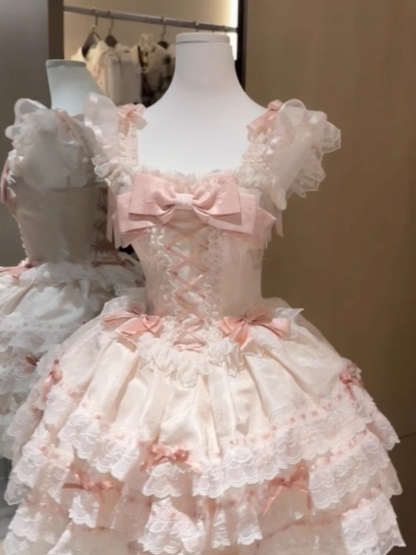 Cute Girl Lolita Lace Bow Princess Dress Pink Birthday Dress S211