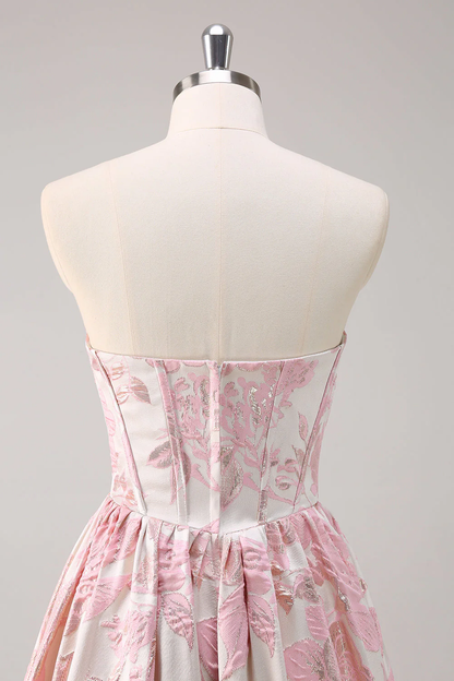 Pink A Line Sweetheart Neck Corset Satin Long Prom Dress Evening Dress SH1953