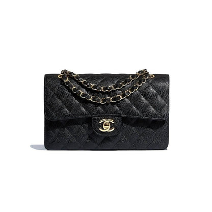 CHANEL SMALL CLASSIC HANDBAG Grained Calfskin & Gold Metal